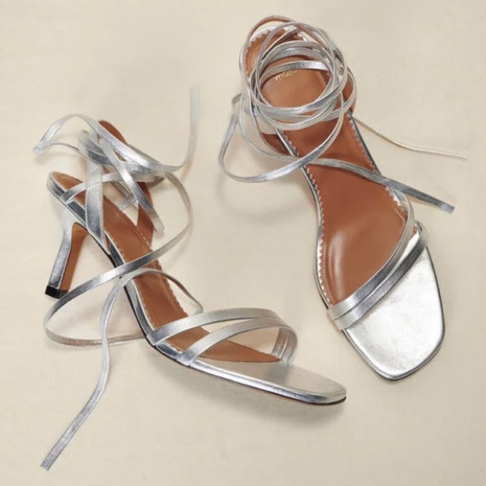 Maje Silver Leather Laced Sandals in Size 8.5
